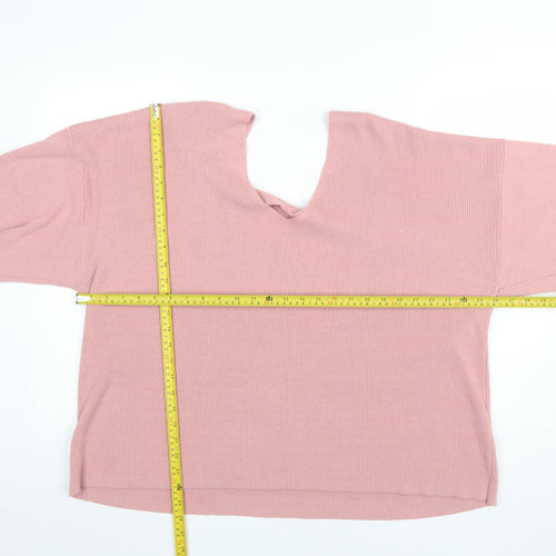 Next Women Pink V-Neck Short Sleeve Pullover Jumper XXL
