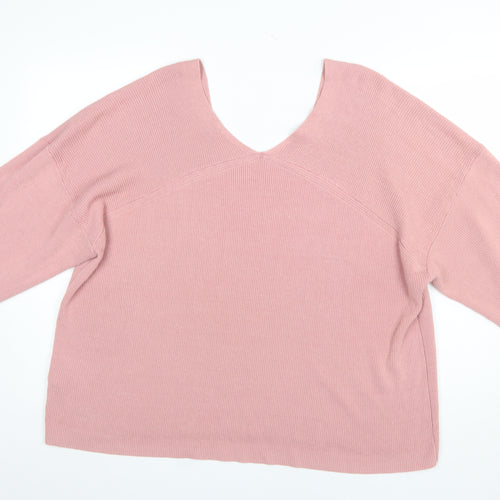 Next Women Pink V-Neck Short Sleeve Pullover Jumper XXL