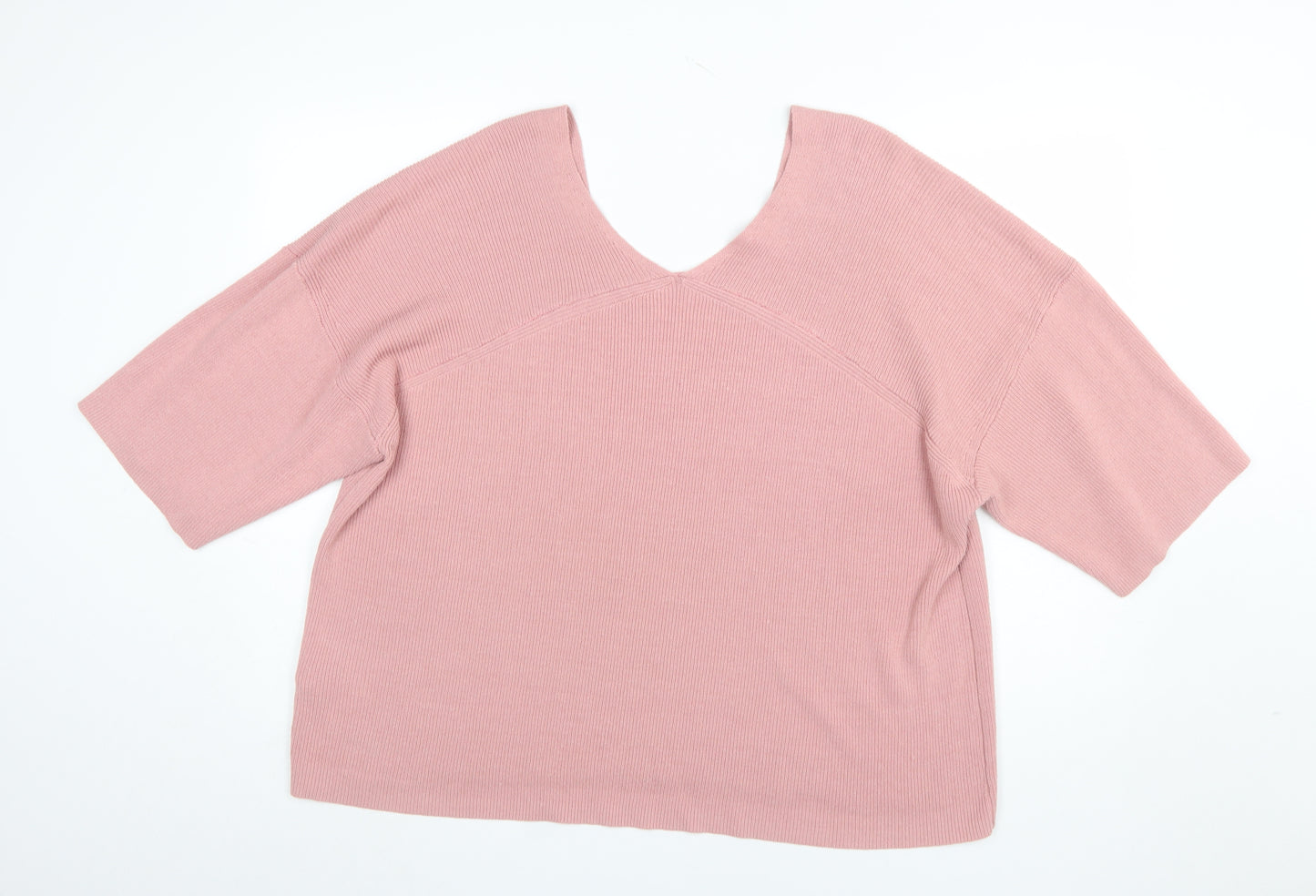 Next Women Pink V-Neck Short Sleeve Pullover Jumper XXL