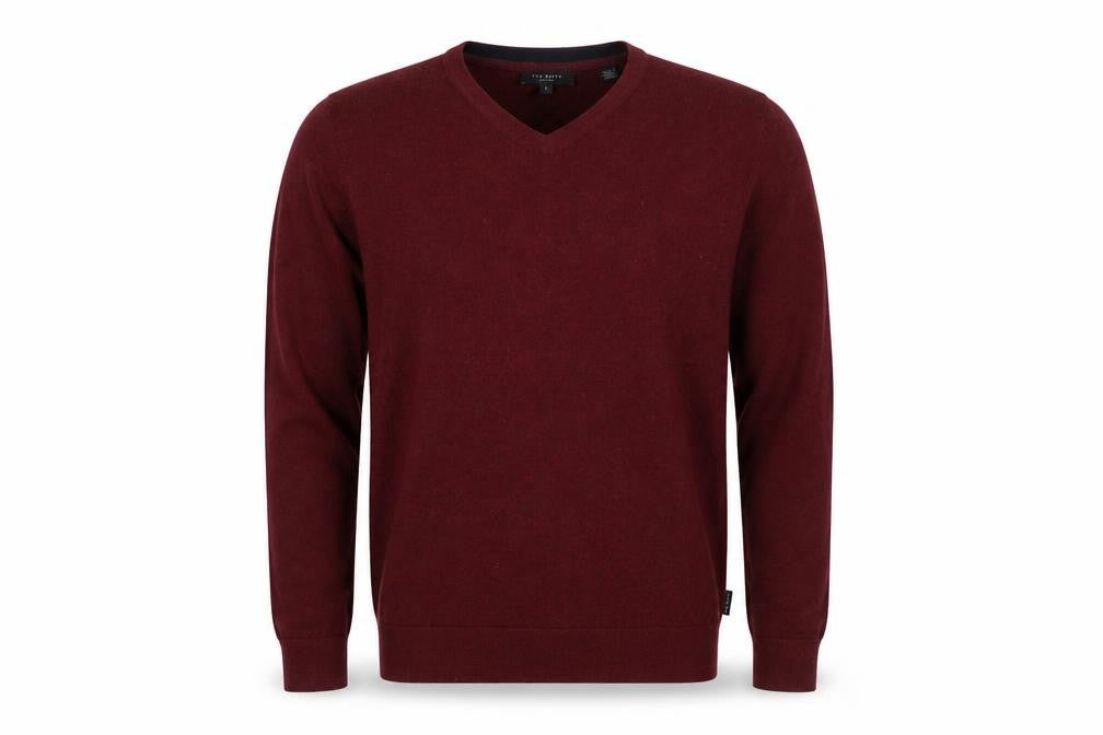 Ted Baker Men's Red Wool Blend V-Neck Jumper Size L