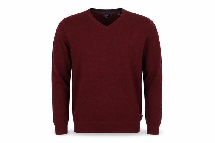 Ted Baker Men's Red Wool Blend V-Neck Jumper Size L