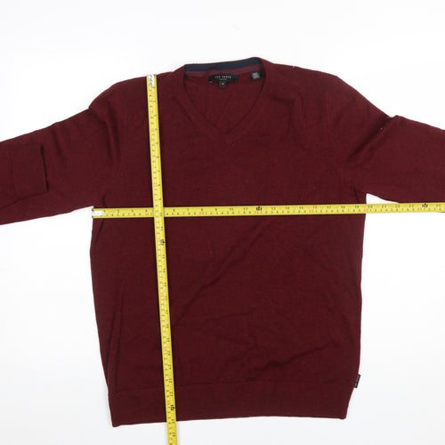 Ted Baker Men's Red Wool Blend V-Neck Jumper Size L