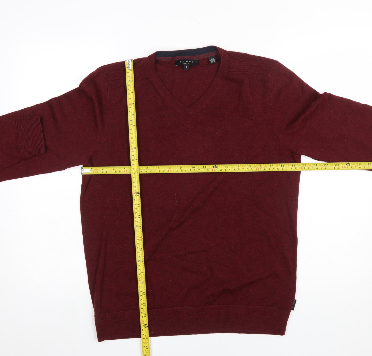 Ted Baker Men's Red Wool Blend V-Neck Jumper Size L