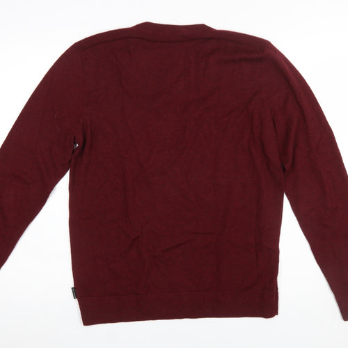 Ted Baker Men's Red Wool Blend V-Neck Jumper Size L