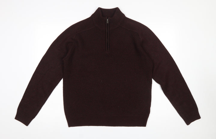 Marks and Spencer Men's Brown 1/4 Zip High Neck Acrylic Jumper M