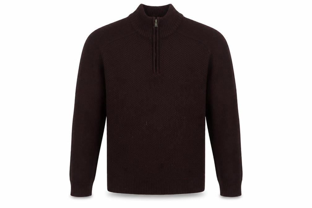 Marks and Spencer Men's Brown 1/4 Zip High Neck Acrylic Jumper M