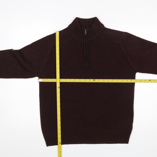 Marks and Spencer Men's Brown 1/4 Zip High Neck Acrylic Jumper M