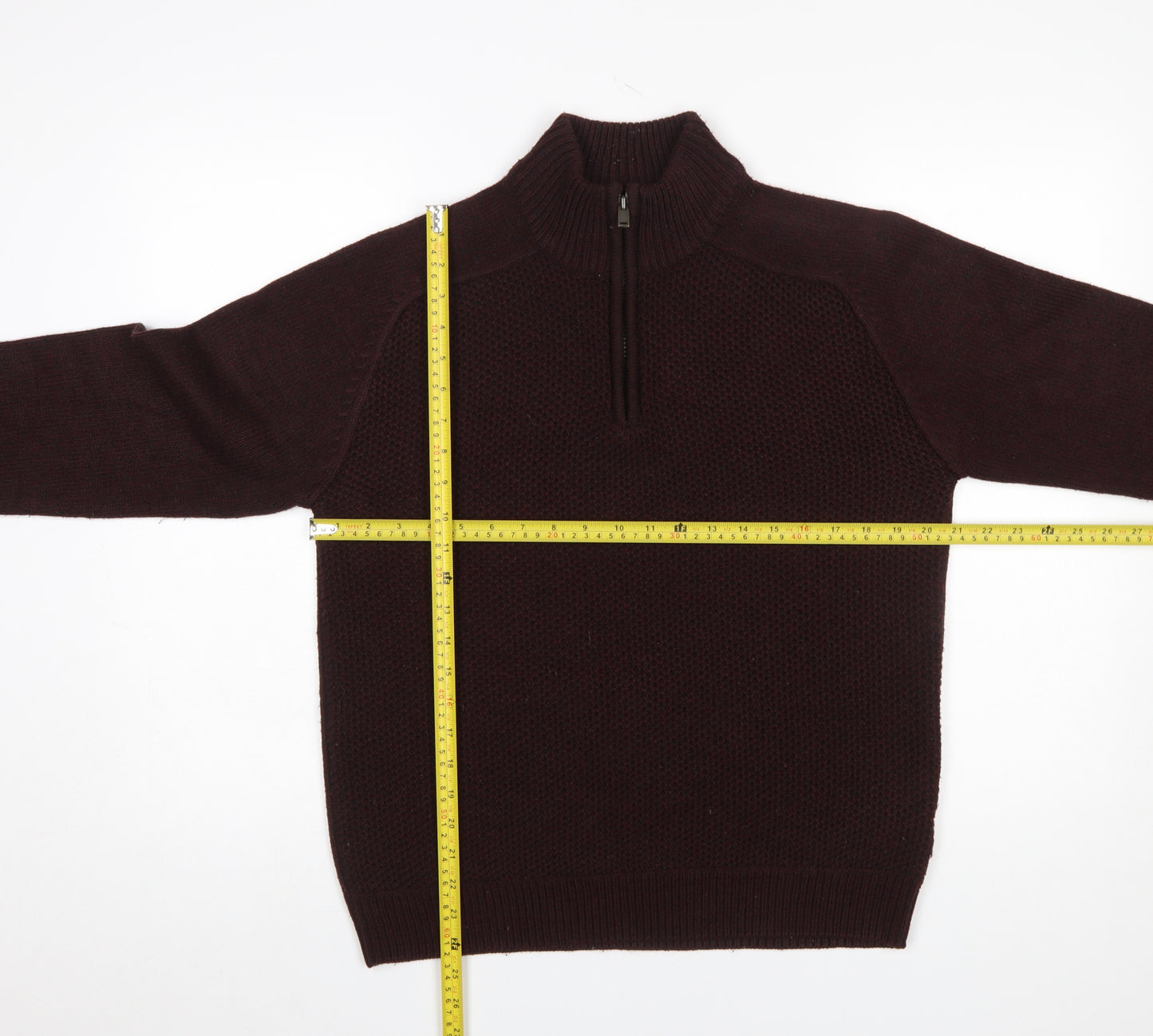Marks and Spencer Men's Brown 1/4 Zip High Neck Acrylic Jumper M