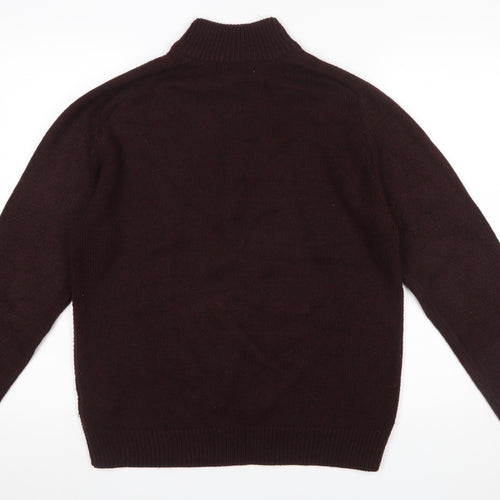 Marks and Spencer Men's Brown 1/4 Zip High Neck Acrylic Jumper M