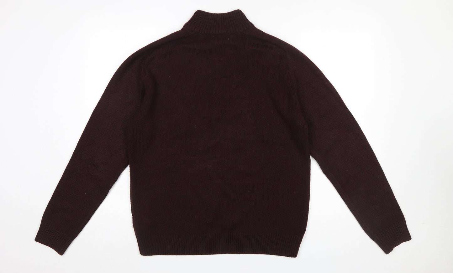 Marks and Spencer Men's Brown 1/4 Zip High Neck Acrylic Jumper M