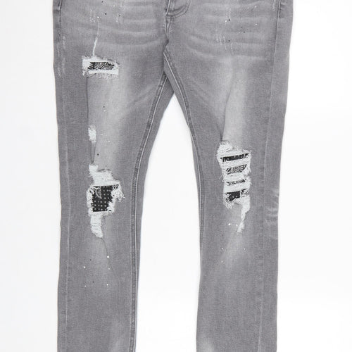 Alessandro Zavetti Men's Grey Distressed Slim Fit Skinny Jeans Size 32