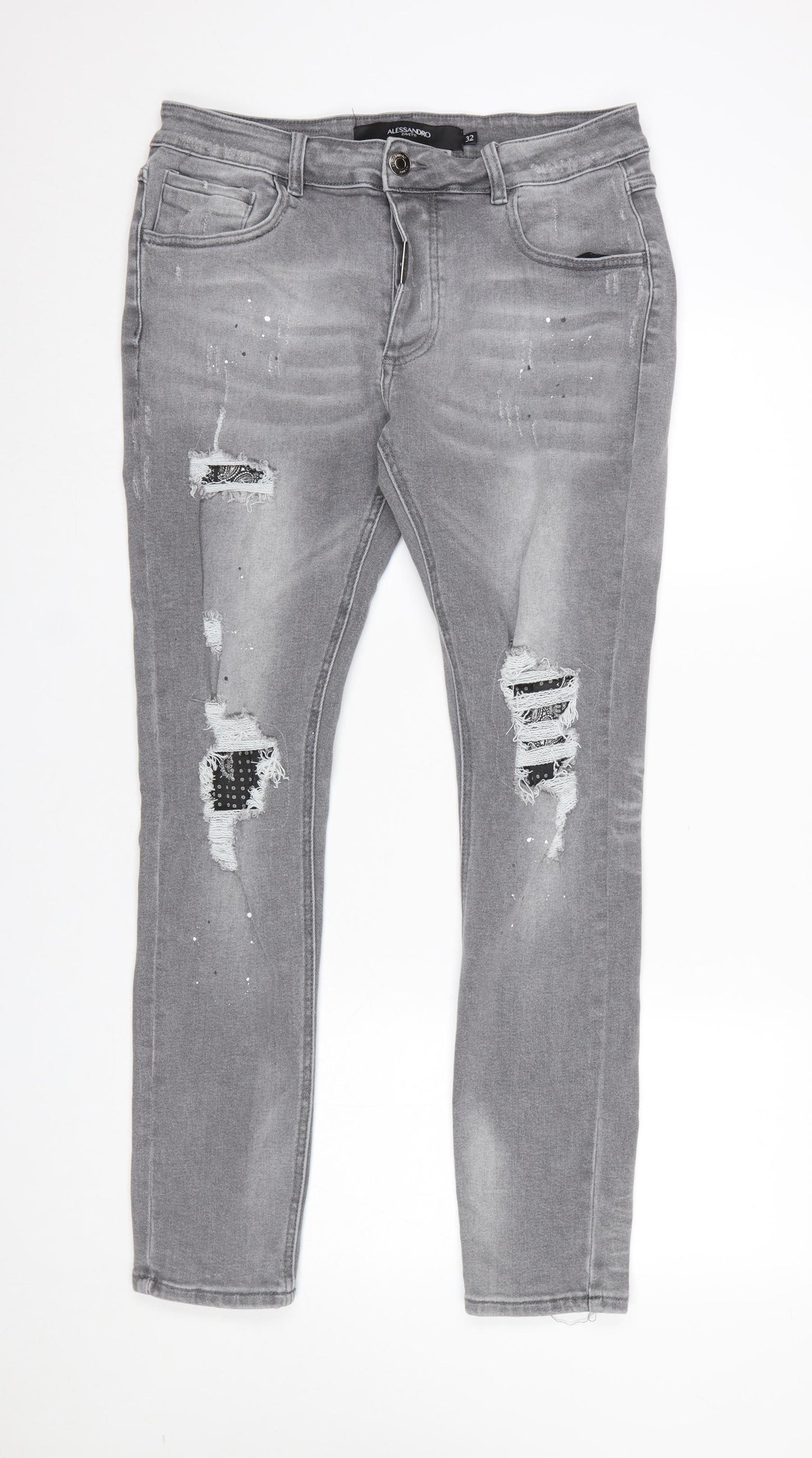 Alessandro Zavetti Men's Grey Distressed Slim Fit Skinny Jeans Size 32