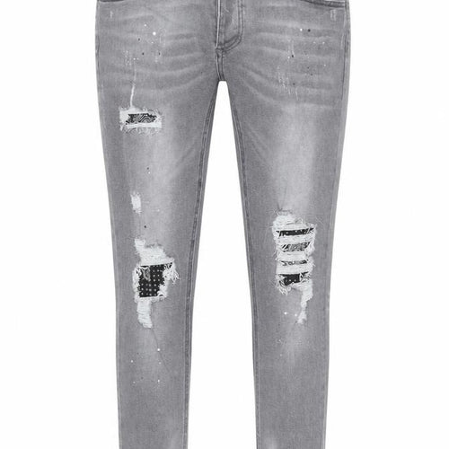 Alessandro Zavetti Men's Grey Distressed Slim Fit Skinny Jeans Size 32