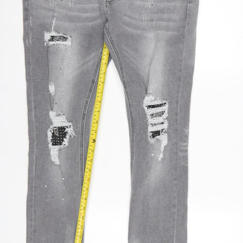 Alessandro Zavetti Men's Grey Distressed Slim Fit Skinny Jeans Size 32