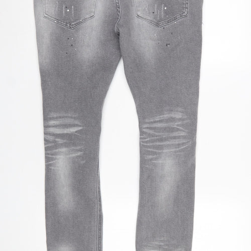 Alessandro Zavetti Men's Grey Distressed Slim Fit Skinny Jeans Size 32