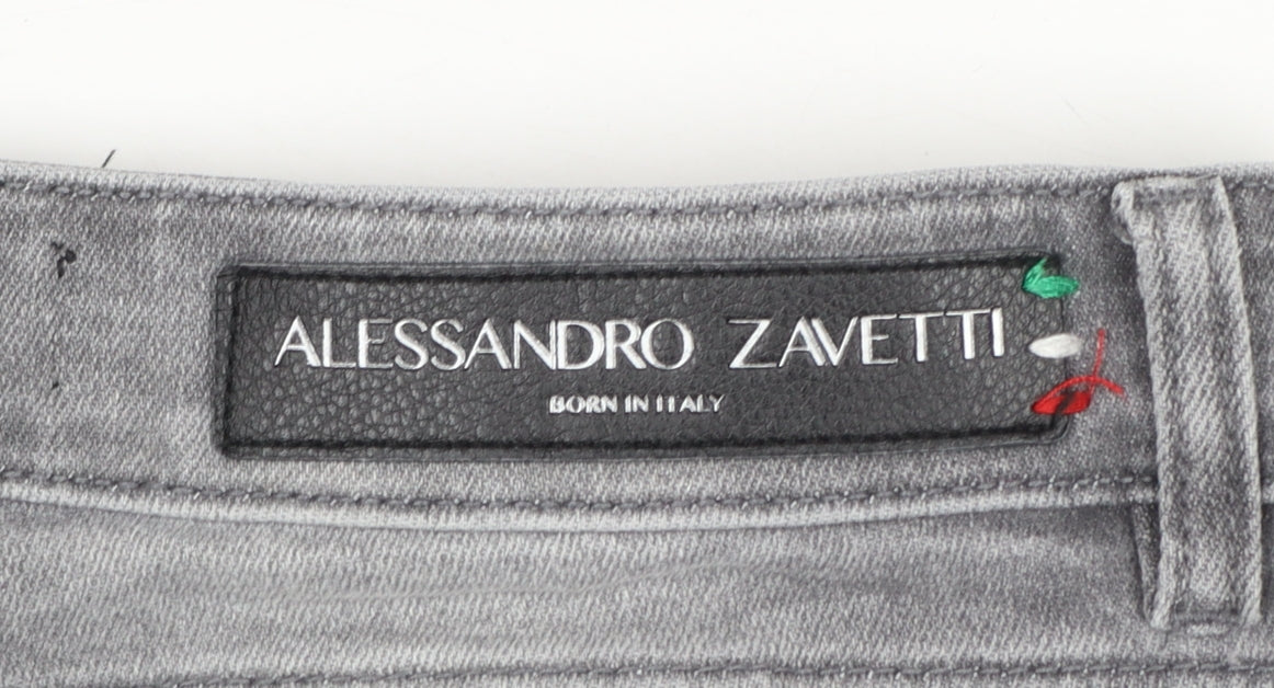 Alessandro Zavetti Men's Grey Distressed Slim Fit Skinny Jeans Size 32