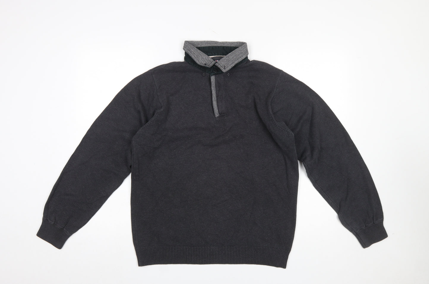 Marks and Spencer Men's Grey Collared Henley Jumper Size S Cotton Blend