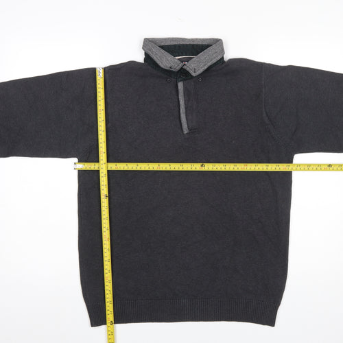 Marks and Spencer Men's Grey Collared Henley Jumper Size S Cotton Blend