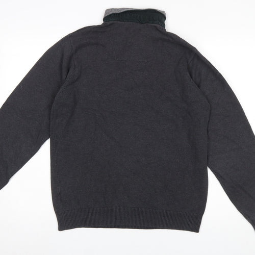 Marks and Spencer Men's Grey Collared Henley Jumper Size S Cotton Blend