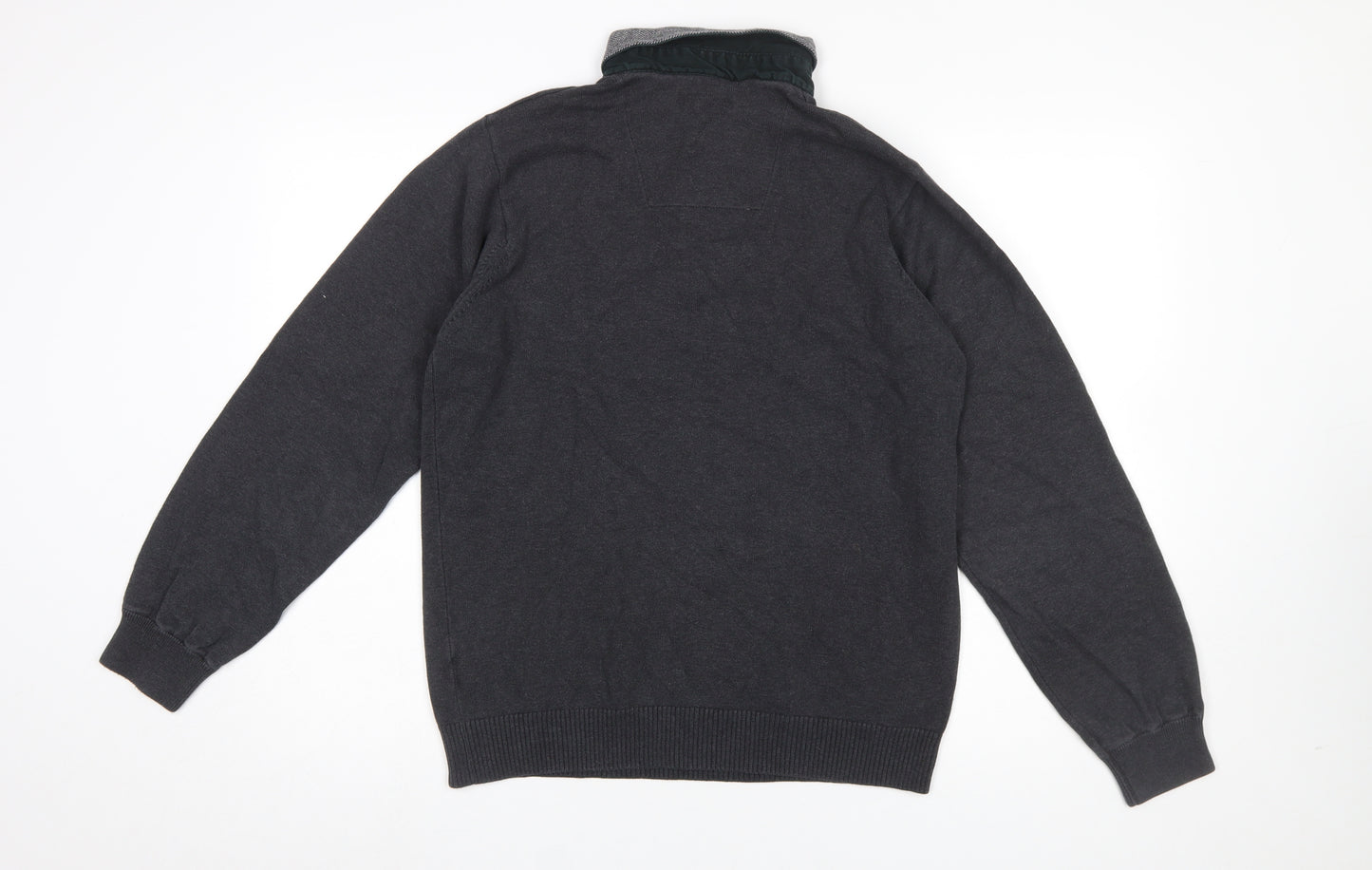 Marks and Spencer Men's Grey Collared Henley Jumper Size S Cotton Blend
