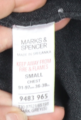 Marks and Spencer Men's Grey Collared Henley Jumper Size S Cotton Blend