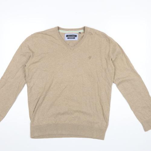 Marc O'Polo Men's Beige Cotton V-Neck Jumper Size S