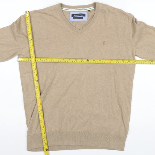Marc O'Polo Men's Beige Cotton V-Neck Jumper Size S