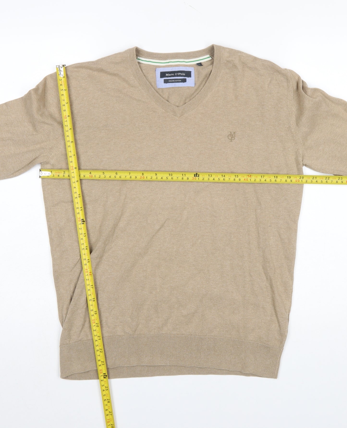 Marc O'Polo Men's Beige Cotton V-Neck Jumper Size S