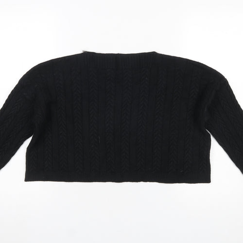 Anna Ellis Women Black Cable-Knit Wool Cashmere Pullover Jumper S
