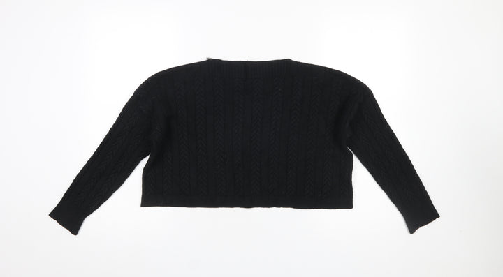 Anna Ellis Women Black Cable-Knit Wool Cashmere Pullover Jumper S