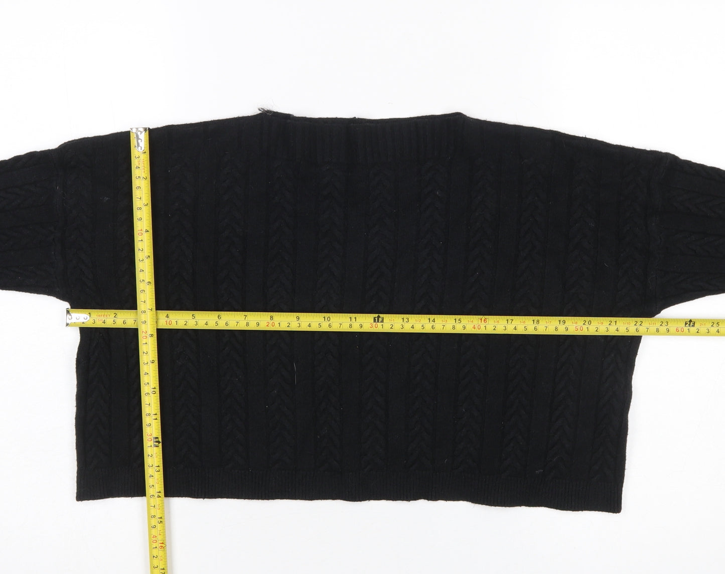 Anna Ellis Women Black Cable-Knit Wool Cashmere Pullover Jumper S