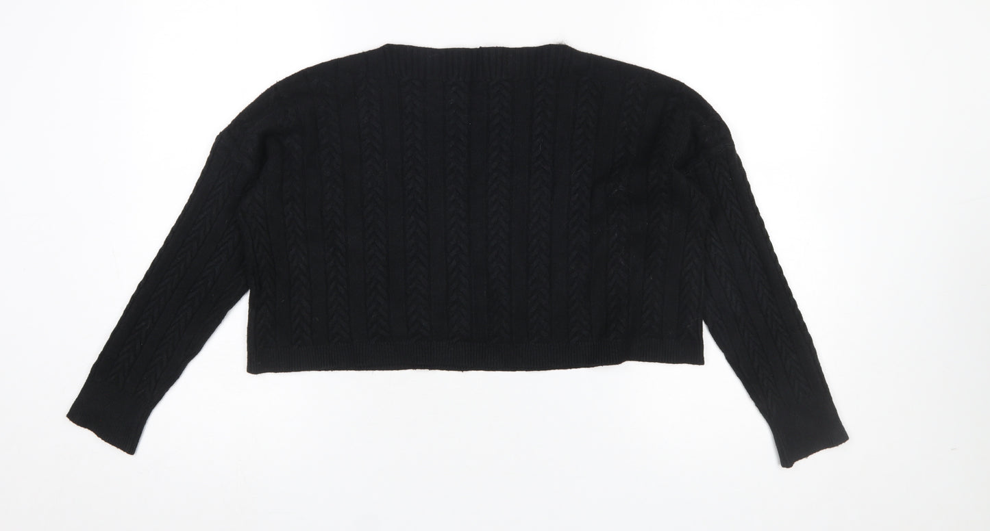 Anna Ellis Women Black Cable-Knit Wool Cashmere Pullover Jumper S