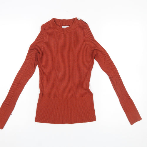 Red Herring Women’s Rust Ribbed Mock Neck Jumper Size 10