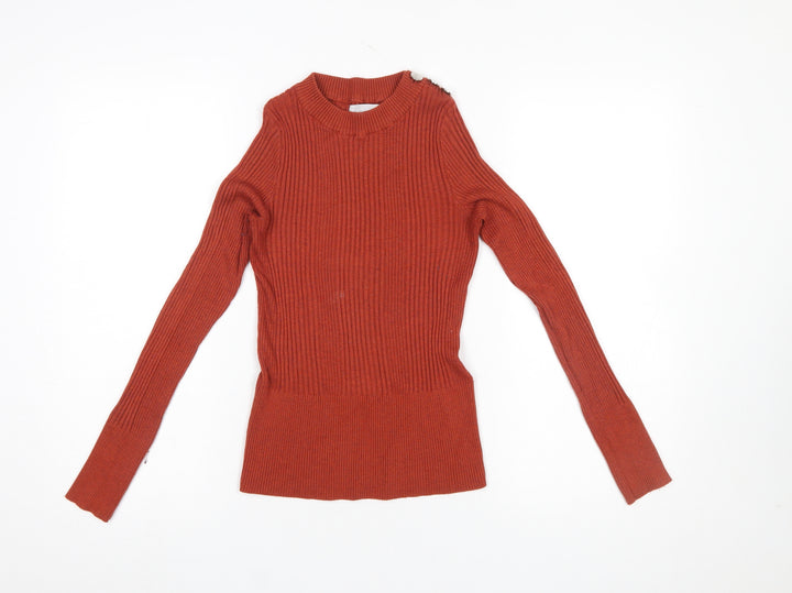 Red Herring Women’s Rust Ribbed Mock Neck Jumper Size 10