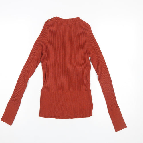 Red Herring Women’s Rust Ribbed Mock Neck Jumper Size 10