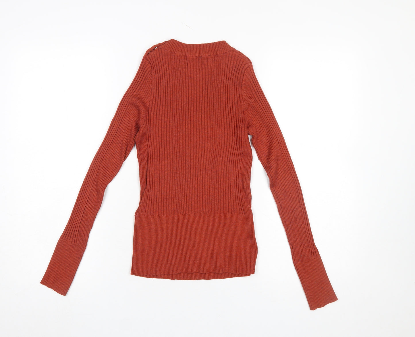 Red Herring Women’s Rust Ribbed Mock Neck Jumper Size 10