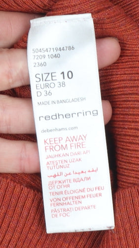 Red Herring Women’s Rust Ribbed Mock Neck Jumper Size 10