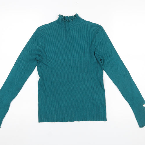 ET VOUS Women Green Size 14 Mock Neck Ribbed Knit Pullover Jumper