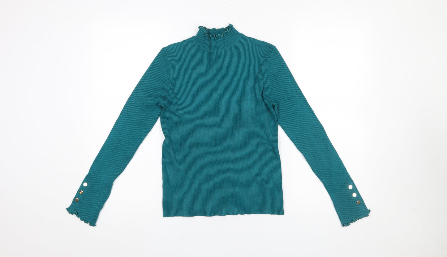 ET VOUS Women Green Size 14 Mock Neck Ribbed Knit Pullover Jumper