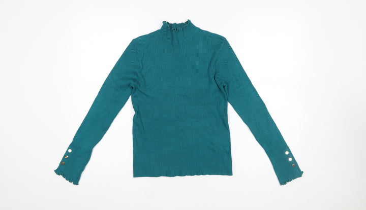 ET VOUS Women Green Size 14 Mock Neck Ribbed Knit Pullover Jumper