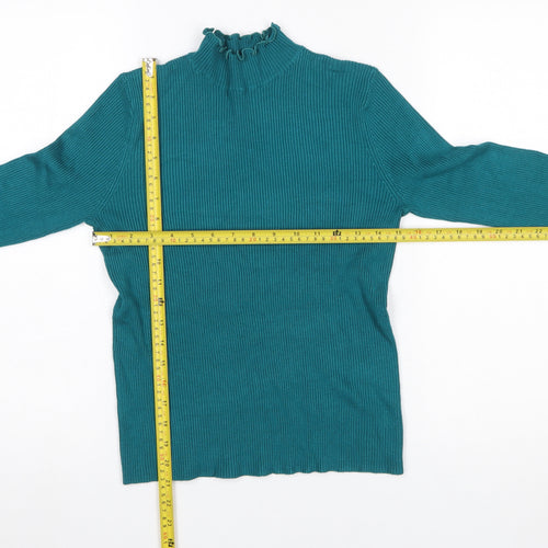 ET VOUS Women Green Size 14 Mock Neck Ribbed Knit Pullover Jumper