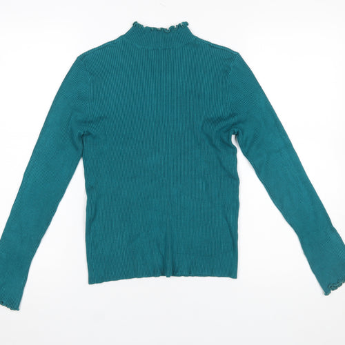 ET VOUS Women Green Size 14 Mock Neck Ribbed Knit Pullover Jumper