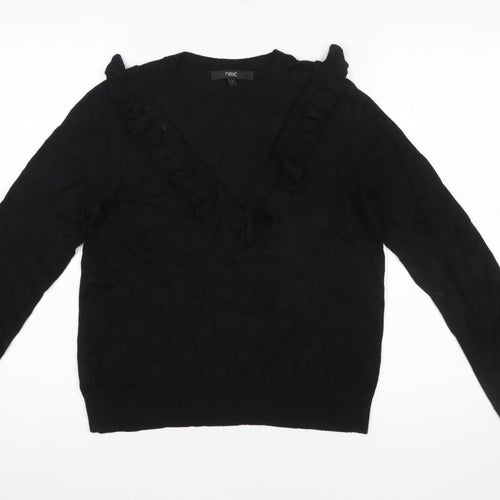 Next Women’s Black V-Neck Ruffle Knit Jumper Size 8