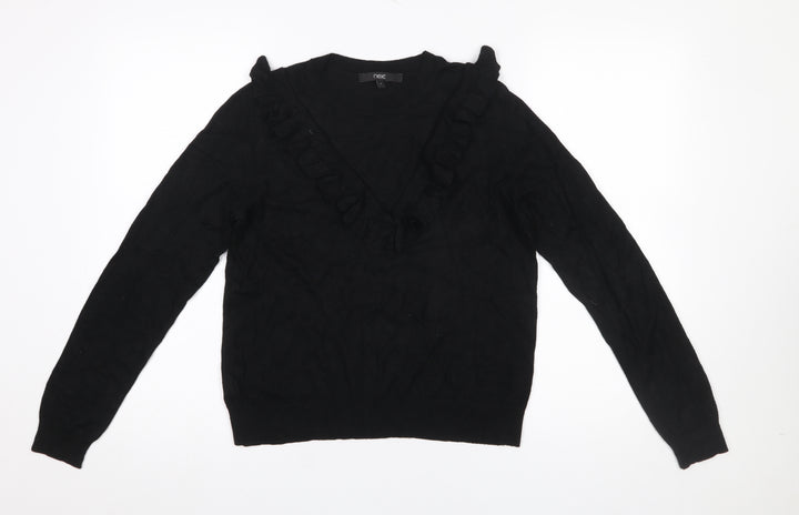 Next Women’s Black V-Neck Ruffle Knit Jumper Size 8