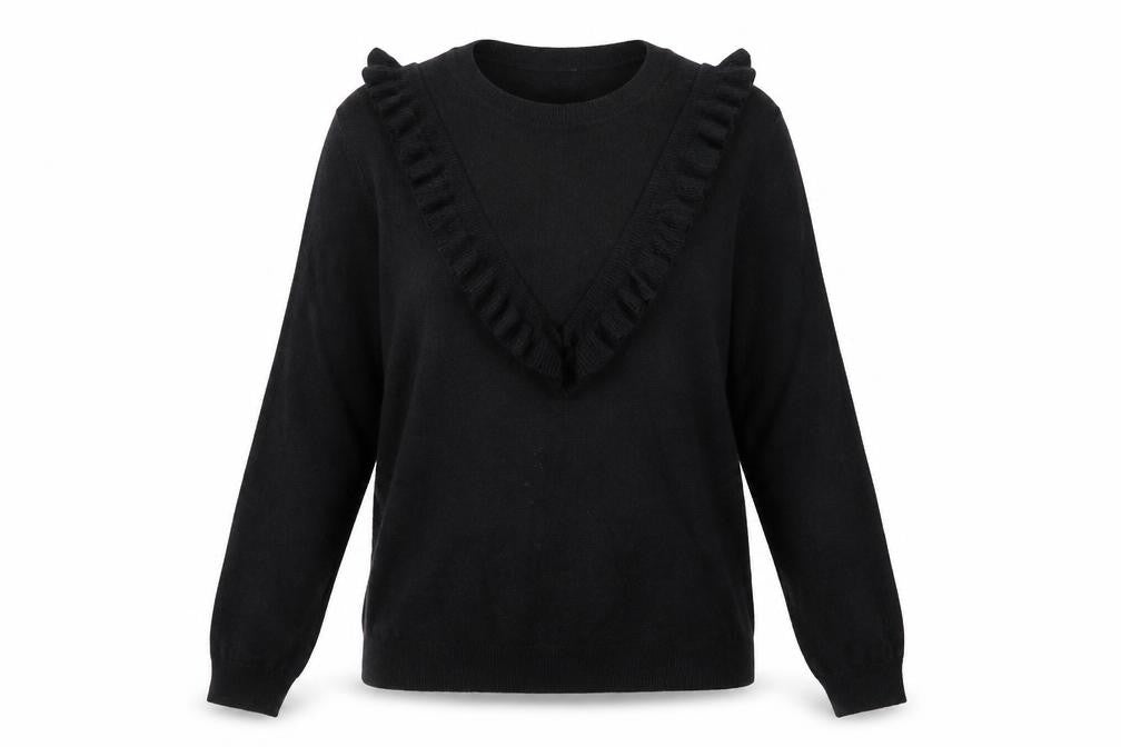Front view of Next Women’s Black V-Neck Ruffle Knit Jumper, size UK 8