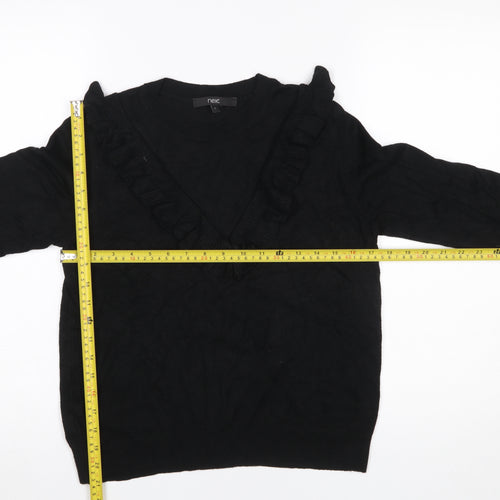 Next Women’s Black V-Neck Ruffle Knit Jumper Size 8