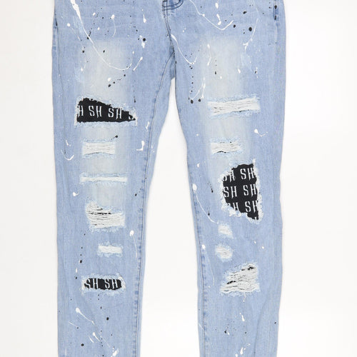 Star Hustle Men’s Blue Light-Wash Distressed Denim Jeans Size 32