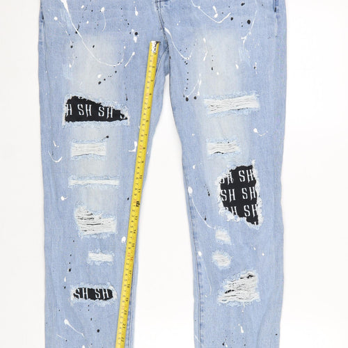 Star Hustle Men’s Blue Light-Wash Distressed Denim Jeans Size 32
