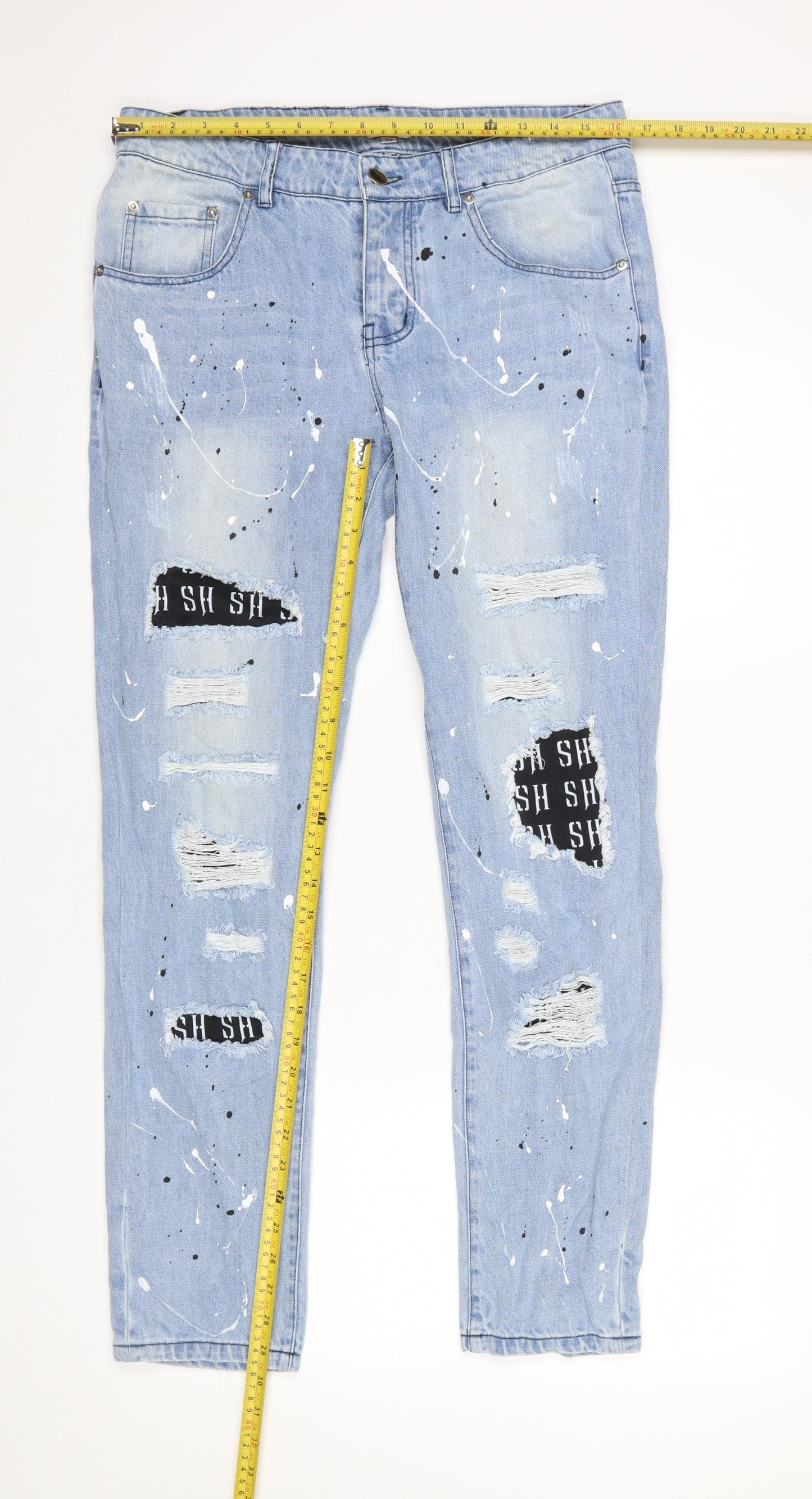 Star Hustle Men’s Blue Light-Wash Distressed Denim Jeans Size 32