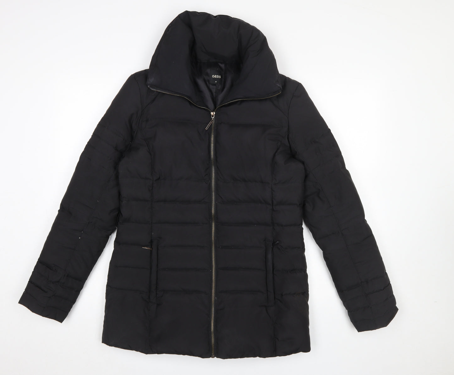 Oasis Womens Black Puffer Jacket Size M Mid-Length Winter Coat